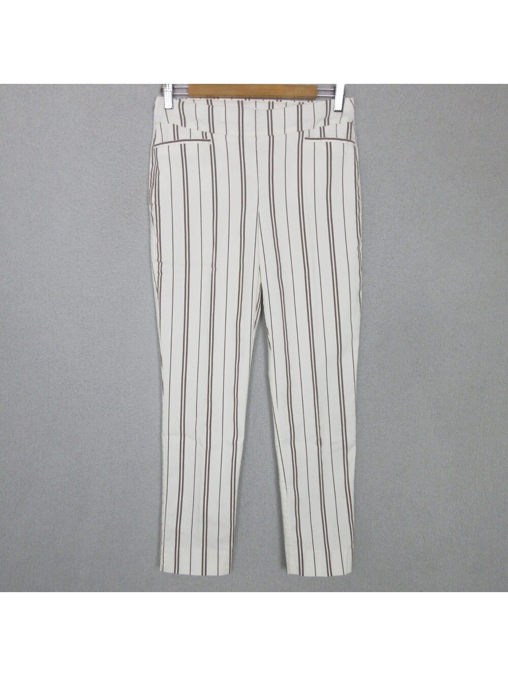 Chicos Pants Womens 4R Vertical Stripe Slim Ankle Rayon Blend Cream Brown 30x26